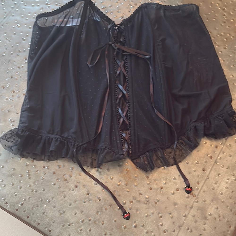 Savage X Fenty Black Lace-Up Chemise